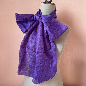 Vintage handmade Purple  flower print silk scarf